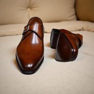Handmade Men’s Brown Leather Monk Strap Dress Shoes
