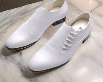 Handmade White Leather Men's British Pointed Toe Shoes