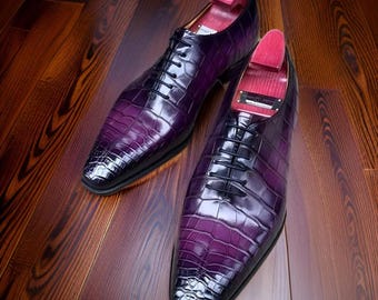 Handmade Men’s Purple corocdle Leather Dress Shoes – Formal Lace-Up