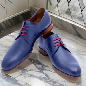 Handmade Men’s Blue Leather Derby Shoes
