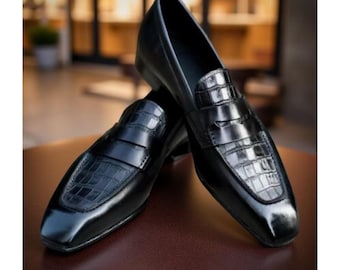 Handmade Men’s Black Leather Moccasin Loafers