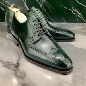 Handmade Green Wingtip Brogue Shoes for Men