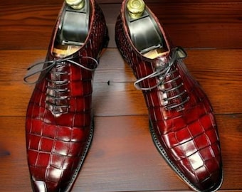 Handmade Burgundy Oxford Lace-Up Dress Shoes for Men – Formal & Party Wear