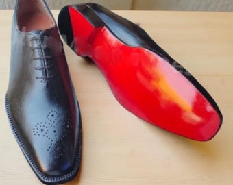 Christian Louboutin Style Black Leather Red Sole Oxford Shoes