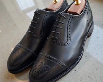 Handmade Black Brogue Oxford Leather Shoes for Men