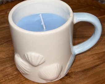 Beach Linen Scented Shell Mug. Handmade, Fragrance Candle, Candle making