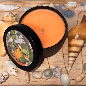 Orange Blossom Scented 8 oz Tin Candle. Hand Poured