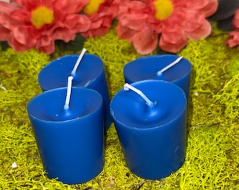 Blue unscented votive candles. 4 Pack. Handmade