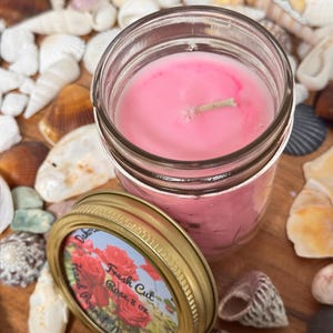 Fresh cut rose scented 8 oz glass jar candle. Hand Poured, Home Fragrance scented candle