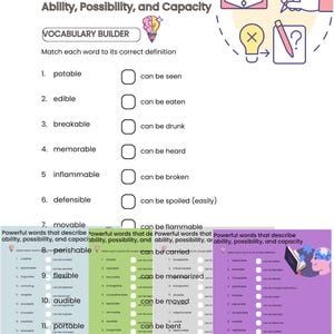 100 powerful words that describe ability, possibility, and capacity – Printable vocabulary builder for kids & learners.