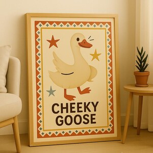 Freche Gans Wand Kunst zum ausdrucken, Vintage Bauernhof Tier Poster, Boho Kinderzimmer Dekor, wunderliche Ente Druck, Kinder Zimmer Kunst Download Geschenk