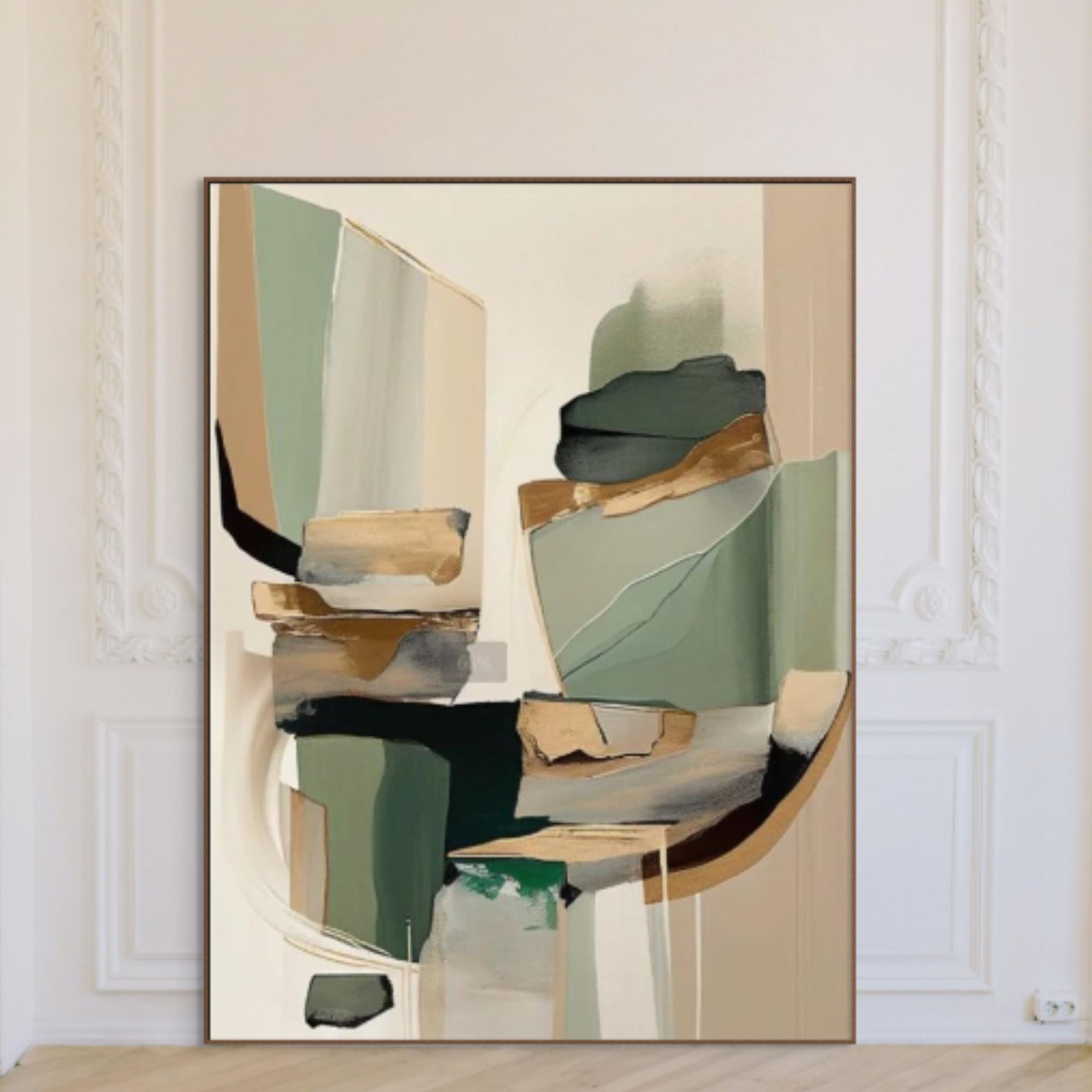 Minimalist Abstract Canvas Art Print – Neutral Green and Tan Wall Decor ...