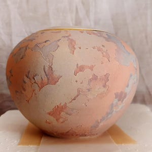 Vintage Raku Moon Jar Pottery Vase with Gold Trim - Signed