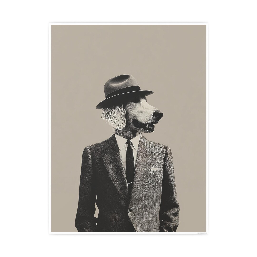 Vintage Gentleman Dog Printable Wall Art, Minimalist Retro Animal ...