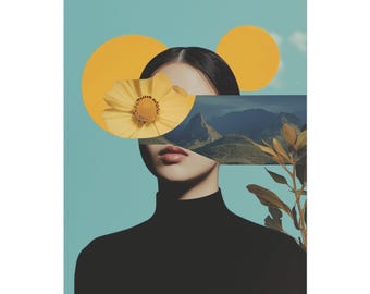 Surreal Woman Landscape Printable Wall Art, Modern Collage Digital Download