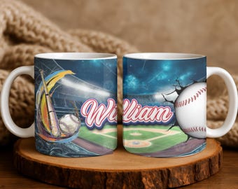 Personalized Baseball Mug, Custom name ceramic cup for true baseball fans, Perfect gift for players, coaches & sports lovers, Game‑day