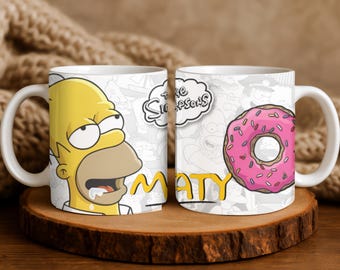 Personalize Simpsons Homer Donut mug, Cartoon-Style Mug with Character Design,Custom Coffee Cup for Office, Humor Lovers & Unique Gift Ideas