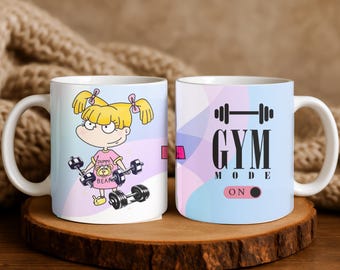 Cute Female Bodybuilder, Mug Rugrats Style Gym, Personalized Name Fitness Mug for Women, Gym Lover,  Gift strong, Girl Workout Mug