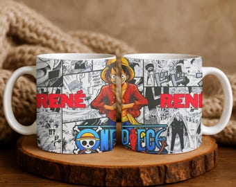 Personalized One Piece Mug - Anime Gift for Him or Her - Kawaii Coffee Cup with Name - Unique Otaku Gift - One Piece Inspired Mug for Fans