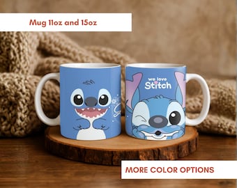 Personalized Stitch Mug, Cute Cartoon Coffee Cup with Name, Fun Birthday Gift, Playful Ceramic Drinkware, Gift Idea, Love Stitch