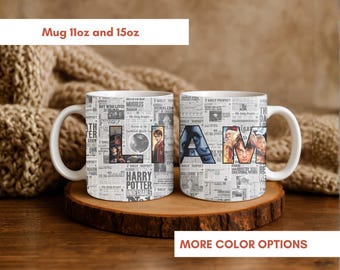 Personalized wizard magic mug, custom name fantasy cup for Potter fans, unique spell‑themed coffee gift for book lovers and collectors
