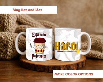 Personalized Expresso Patronum mug, custom name magic coffee cup, perfect gift for fantasy lovers, unique wizard‑themed mug for birthdays