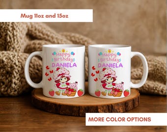 Personalized Little Strawberry Rose mug, Perfect cute birthday gift for girls who love pastel, Sweet, kawaii aesthetic designs