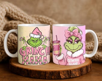 Grinch MAMA Coffee Cup, Funny Holiday Mug Gift, Xmas Hot Cocoa Cup, Custom Christmas Grinch Mug, Gift for friend, Merry Grinchmas