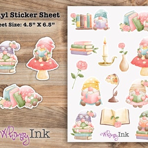 Book Gnomes Vinyl Sticker sheet | Great for Planners, Journaling, Scrapbooking, Bullet Journals, Etc