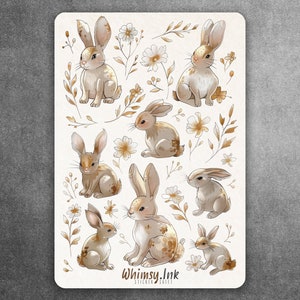 Beige Bunnies Vinyl Sticker Sheet | Great for Planners, Journaling, Scrapbooking, Bullet Journals, Etc