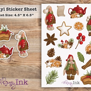 Christmas Rabbit Vinyl Sticker Sheet Great for Planners, Journaling, Scrapbooking, Bullet Journals, Etc