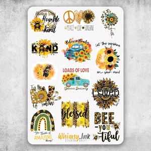Sunshine and Love Vinyl Sticker Sheet Great for Planners, Journaling, Scrapbooking, Bullet Journals, Etc