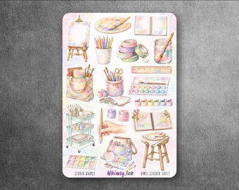 Studio Whimsy Watercolor Art Studio Sticker Sheet | Artist Planner Stickers | Cute Pastel Creative Stickers