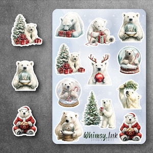 Christmas Polar Bears Vinyl Sticker sheet | Great for Planners, Journaling, Scrapbooking, Bullet Journals, Etc
