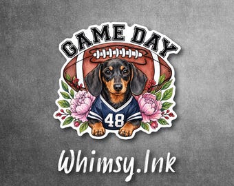Game Day Doxie Floral Football Vinyl Decal Sticker – Waterproof Car, Laptop, Tumbler Graphic