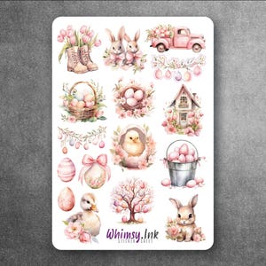 Pasqua rosa - Foglio di adesivi in vinile, ideale per planner, journaling, scrapbooking, bullet journal, ecc.