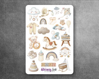 Neutral Baby Shower Sticker Sheet – Gender Neutral Baby Stickers for Journals, Gifts & Scrapbooks