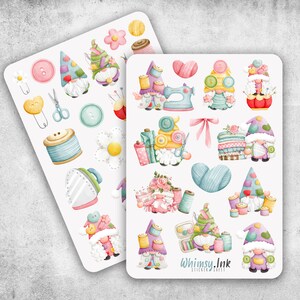 Sewing Gnomes Vinyl Sticker Sheet Great for Planners, Journaling, Scrapbooking, Bullet Journals, Etc
