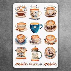 Folk Art Coffee Vinyl Sticker sheet | Great for Planners, Journaling, Scrapbooking, Bullet Journals, Etc