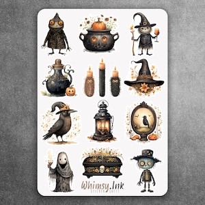 Une feuille d'autocollants en vinyle pour Halloween assez étrange | Idéal pour les agendas, la tenue d'un journal, le scrapbooking, les Bullet Journals, etc.