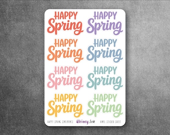 Happy Spring Stickers | Spring Sentiment Sticker Sheet | Black & Color Options | Spring Planner Stickers