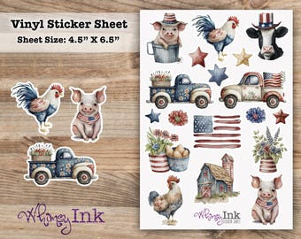 Patriotic Farm Vinyl Sticker Sheet Great for Planners, Journaling, Scrapbooking, Bullet Journals, Etc