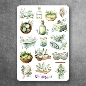Feuille d'autocollants en vinyle pour la journée printanière du spa, idéale pour les agendas, la tenue d'un journal, le scrapbooking, les Bullet Journals, etc.