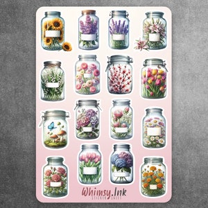 Floral Jars Vinyl Sticker Sheet Great for Planners, Journaling, Scrapbooking, Bullet Journals, Etc
