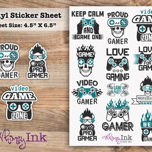 Gamer Sticker Sheet Great for Planners, Journaling, Scrapbooking, Bullet Journals, Etc