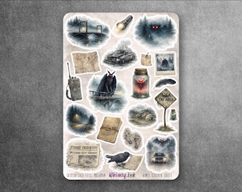 Cryptid Case Files: Mothman Vinyl Sticker Sheet | Appalachian Folklore Stickers | Spooky Cryptid Planner Stickers