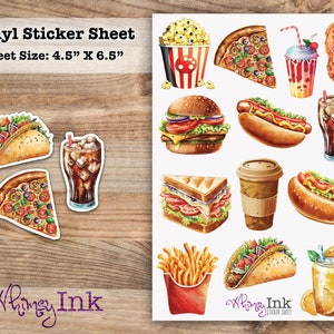 Fast Food Fix Vinyl Sticker Sheet Great for Planners, Journaling, Scrapbooking, Bullet Journals, Etc