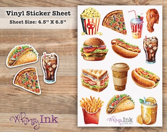 Fast Food Fix Vinyl Sticker Sheet Great for Planners, Journaling, Scrapbooking, Bullet Journals, Etc