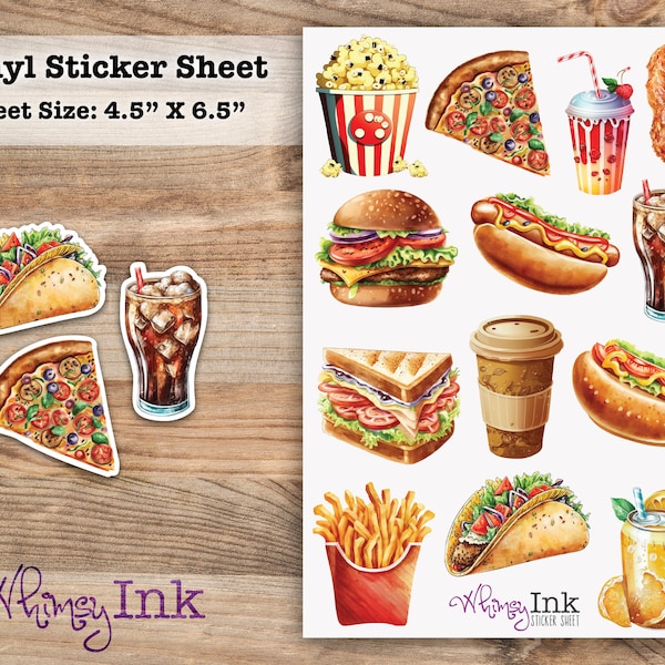 Fast Food Fix Vinyl Sticker Sheet Great for Planners, Journaling, Scrapbooking, Bullet Journals, Etc