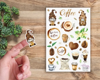 Coffee Gnome Vinyl Sticker Sheet Great for Planners, Journaling, Scrapbooking, Bullet Journals, Etc